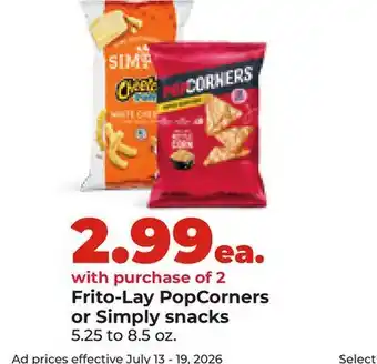 Hy-Vee Frito-Lay PopCorners or Simply snacks offer