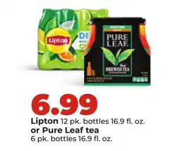 Hy-Vee Lipton 12 pk. bottles 16.9 fl. oz. or Pure Leaf tea 6 pk. bottles 16.9 fl. oz offer