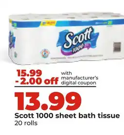 Hy-Vee Scott 1000 sheet bath tissue offer