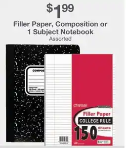 Kinney Drugs Filler paper, composition or 1 subject notebook offer