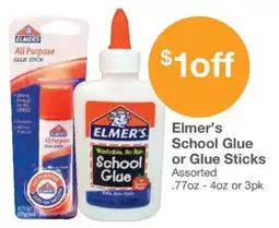 Kinney Drugs Elmer's washable, no run or glue sticks assorted offer