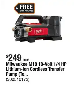 The Home Depot Milwaukee M18 18-Volt 1/4 HP Lithium-Ion Cordless Transfer Pump (Tool Only) offer