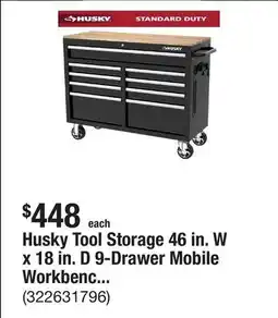 The Home Depot Husky Tool Storage 46 in. W x 18 in. D 9-Drawer Mobile Workbench Cabinet in Gloss Black offer