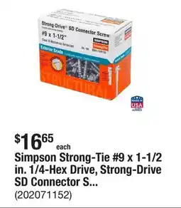 The Home Depot Simpson Strong-Tie #9 x 1-1/2 in. 1/4-Hex Drive, Strong-Drive SD Connector Screw (100-Pack) offer