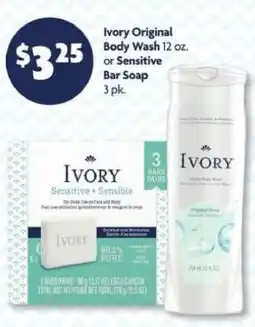 Family Dollar Ivory Original Body Wash or Sensitive Bar Soap offer