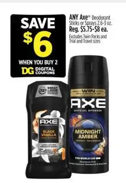 Dollar General ANY Axe Deodorant Sticks or Sprays offer