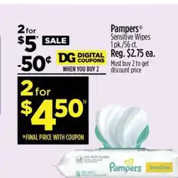 Dollar General Pampers Sensitive Wipes offer