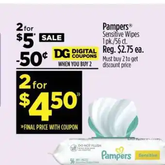 Dollar General Pampers Sensitive Wipes offer