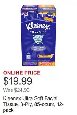 Costco Kleenex Ultra Soft Facial Tissue, 3-Ply, 85-count, 12-pack offer