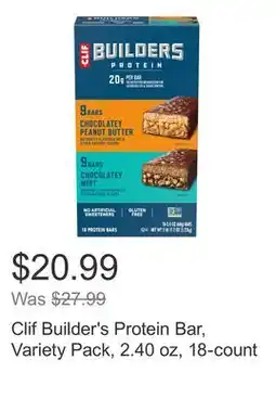 Costco Clif Builder's Protein Bar, Variety Pack, 2.40 oz, 18-count offer