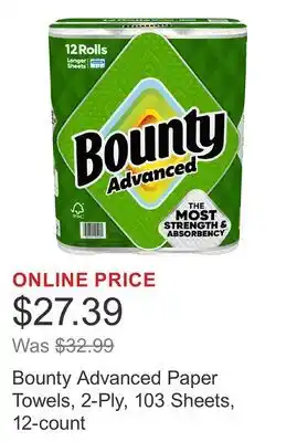 Costco Bounty Advanced Paper Towels, 2-Ply, 103 Sheets, 12-count offer