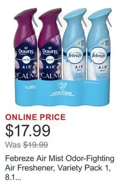 Costco Febreze Air Mist Odor-Fighting Air Freshener, Variety Pack 1, 8.1 fl oz, 4-count offer