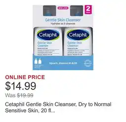 Costco Cetaphil Gentle Skin Cleanser, Dry to Normal Sensitive Skin, 20 fl oz, 2-count offer
