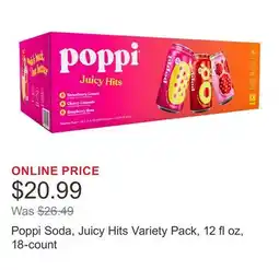 Costco Poppi Soda, Juicy Hits Variety Pack, 12 fl oz, 18-count offer