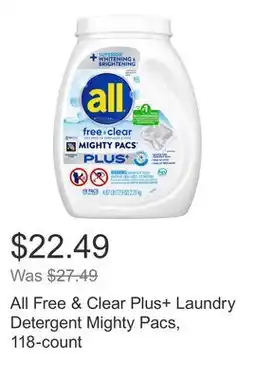 Costco All Free & Clear Plus+ Laundry Detergent Mighty Pacs, 118-count offer