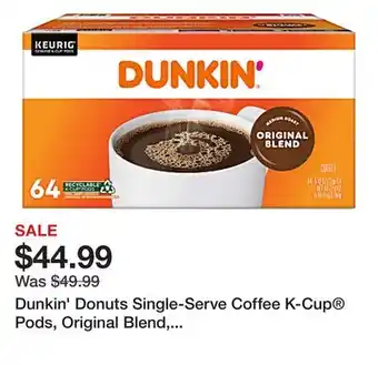 Office Depot Dunkin' Donuts Single-Serve Coffee K-Cup Pods, Original Blend, Medium Roast, Carton Of 64 Pods offer