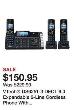 Office Depot VTech DS6251-3 DECT 6.0 Expandable 2-Line Cordless Phone With Answering System, 80-1401-00 offer