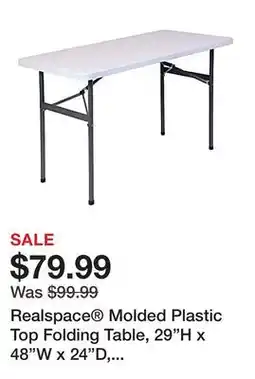 Office Depot Realspace Molded Plastic Top Folding Table, 29H x 48W x 24D, Platinum offer