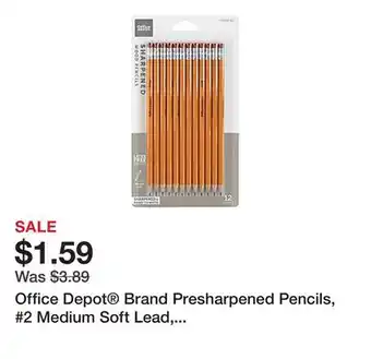 Office Depot Office Depot Brand Presharpened Pencils, #2 Medium Soft Lead, Yellow, Pack Of 12 offer