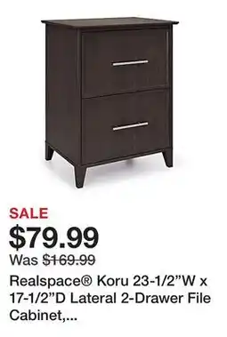 Office Depot Realspace Koru 23-1/2W x 17-1/2D Lateral 2-Drawer File Cabinet, Espresso Oak, BIFMA Compliant offer