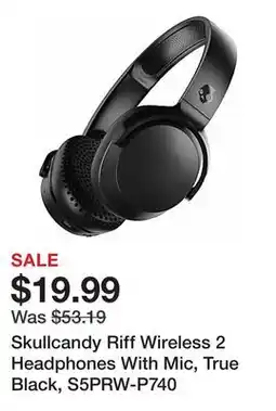 Office Depot Skullcandy Riff Wireless 2 Headphones With Mic, True Black, S5PRW-P740 offer
