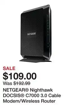 Office Depot NETGEAR Nighthawk DOCSIS C7000 3.0 Cable Modem/Wireless Router offer