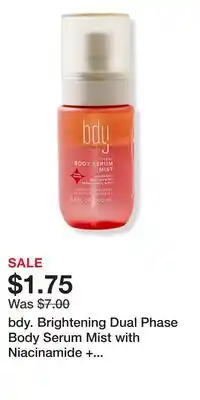 Ulta Beauty bdy. Brightening Dual Phase Body Serum Mist with Niacinamide + Squalane offer