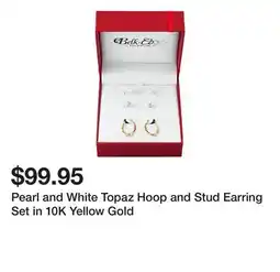 Belk Pearl and White Topaz Hoop and Stud Earring Set in 10K Yellow Gold offer