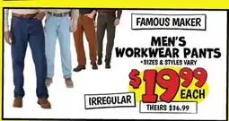 Ollie's FAMOUS MAKER MEN'S WORKWEAR PANTS offer