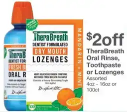 Kinney Drugs Therabreath oral rinse, toothpaste or lozenges assorted offer