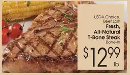 Family Fare Usda choice. beef loin fresh, all-natural t-bone steak bone-in offer