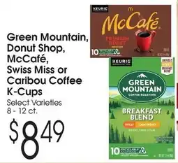 Family Fare Green mountain, donut shop, mccafé, swiss miss or caribou coffee k-cups offer