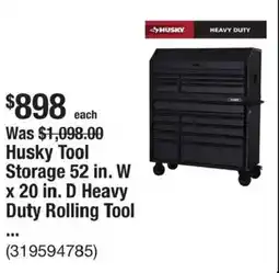 The Home Depot Husky Tool Storage 52 in. W x 20 in. D Heavy Duty Rolling Tool offer