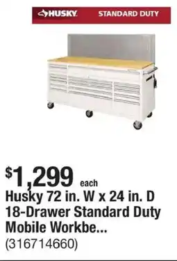 The Home Depot Husky 72 in. W x 24 in. D 18-Drawer Standard Duty Mobile Workbe... offer
