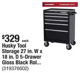 The Home Depot Husky Tool Storage 27 in. W x 18 in. D 5-Drawer Gloss Black Rol... offer