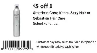 American crew, kenra, sexy hair or sebastian hair care
