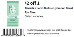Walgreens Bausch + lomb biotrue hydration boost eye care offer