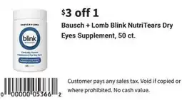 Walgreens Bausch + lomb blink nutritears dry eyes supplement offer