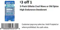 Walgreens 3-pack gillette cool wave or old spice high endurance deodorant offer
