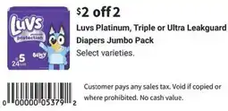 Walgreens Luvs platinum, triple or ultra leakguard diapers jumbo pack offer