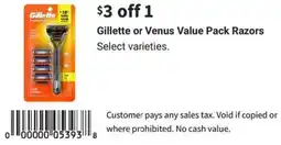 Walgreens Gillette or venus value pack razors offer