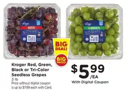 Ralphs Kroger Red, Green, Black or Tri-Color Seedless Grapes offer