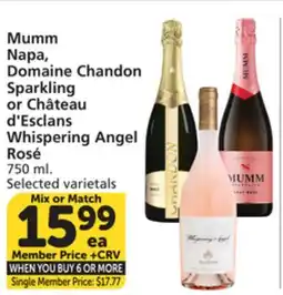 Vons Mumm Napa, Domaine Chandon Sparkling or Château d'Esclans Whispering Angel Rosé offer