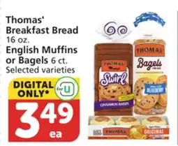 Vons Thomas' Breakfast Bread 16 oz. English Muffins or Bagels 6 ct offer