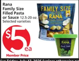 Vons Rana Family Size Filled Pasta or Sauce offer