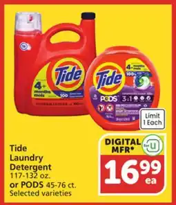 Vons Tide Laundry Detergent 117-132 oz. or PODS 45-76 ct offer