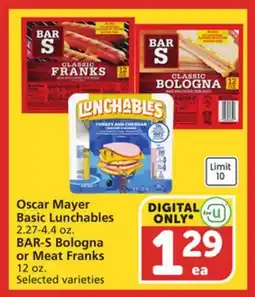 Vons Oscar Mayer Basic Lunchables, 2.27-4.4 oz. OR BAR-S Bologna or Meat Franks, 12 oz offer