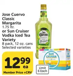 Vons Jose Cuervo Classic Margarita 1.75 ltr. or Sun Cruiser Vodka Iced Tea Variety 8 pack, 12 oz. cans offer