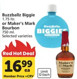 Vons Buzzballz Biggie 1.75 ltr. or Maker's Mark Bourbon 750 ml offer