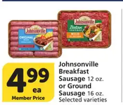Vons Johnsonville Breakfast Sausage 12 oz. or Ground Sausage 16 oz offer